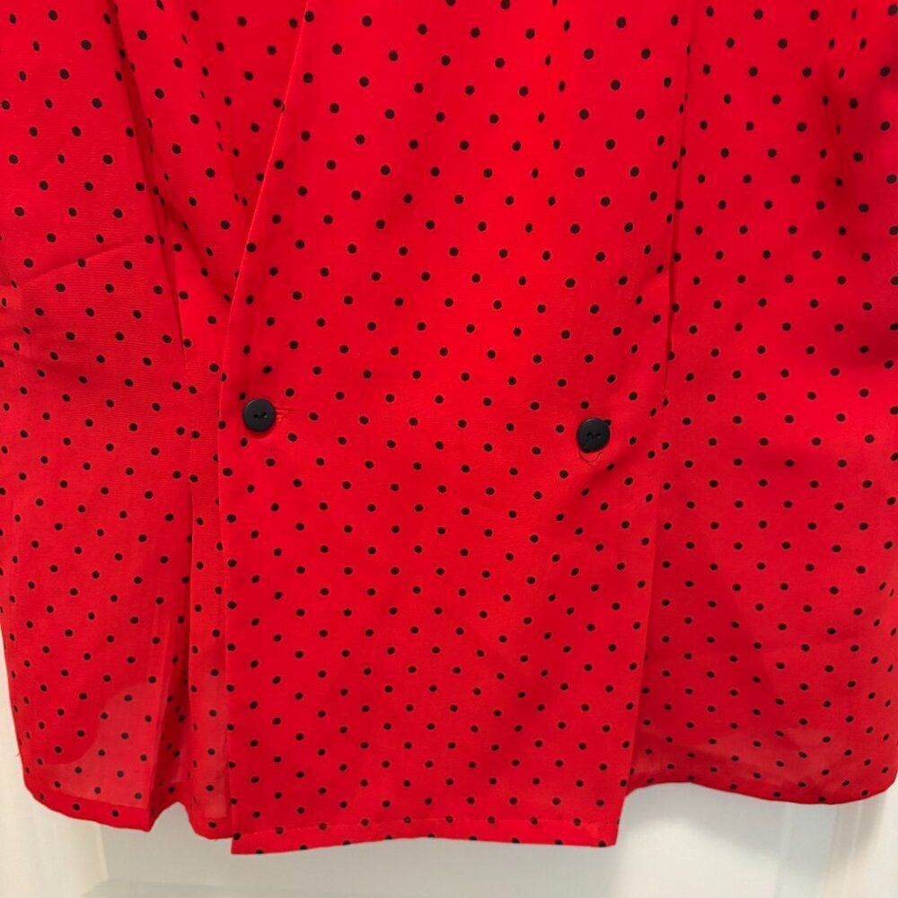 Chaus Red Black Polka Dot Blouse Size 10 Deep V Button Front Elastic Waist Sz 10 - Picture 4 of 7